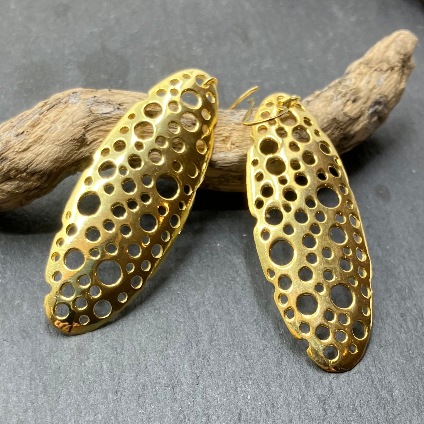 Gold Plated Sterling Silver Earrings Oval with open circles