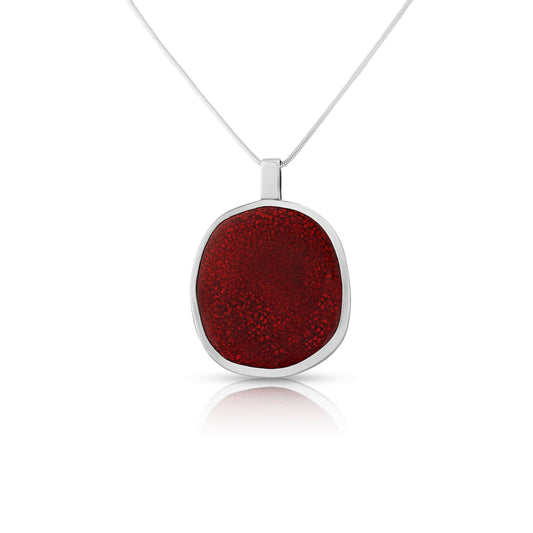 Red Ceramic Hand Crafted Sterling Silver Pendant and Chain