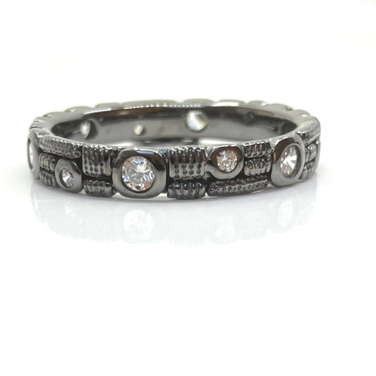 Sterling Silver Ring Oxidised 11 CZ