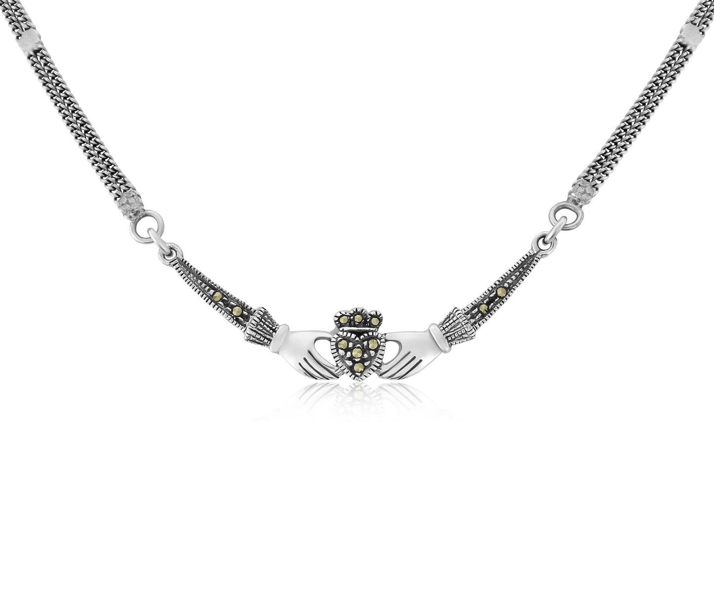 Claddagh Sterling Silver and Marcasite Necklace