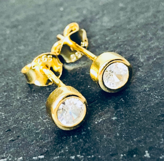 Gold Plated Sterling Silver White Cubic Zirconia Studs