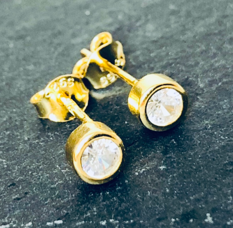Gold Plated Sterling Silver White Cubic Zirconia Studs