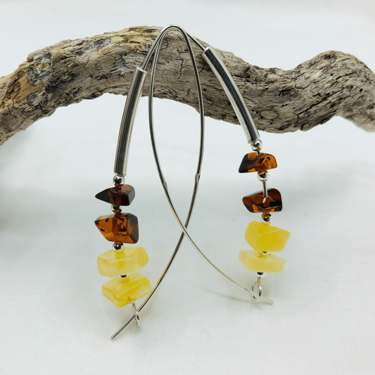 Amber 4 Stone Sterling Silver Earrings