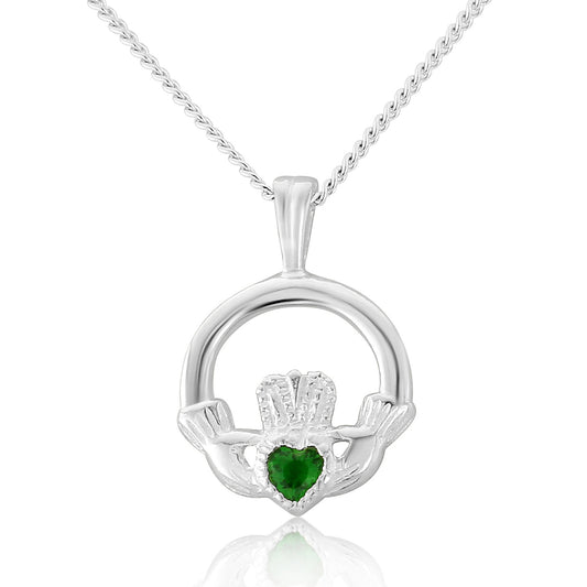 Birthstone Claddagh Silver Pendant and Silver Chain