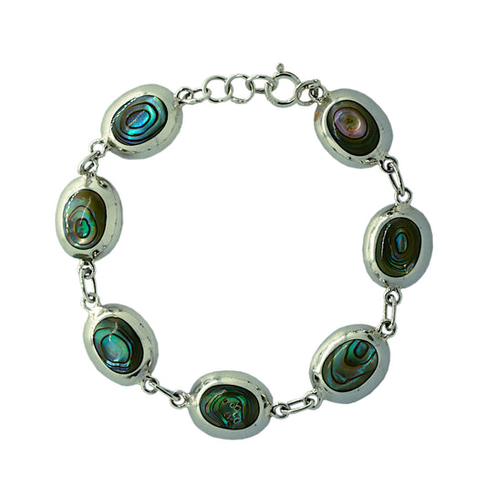 Abalone Shell Oval Link Sterling Silver Bracelet