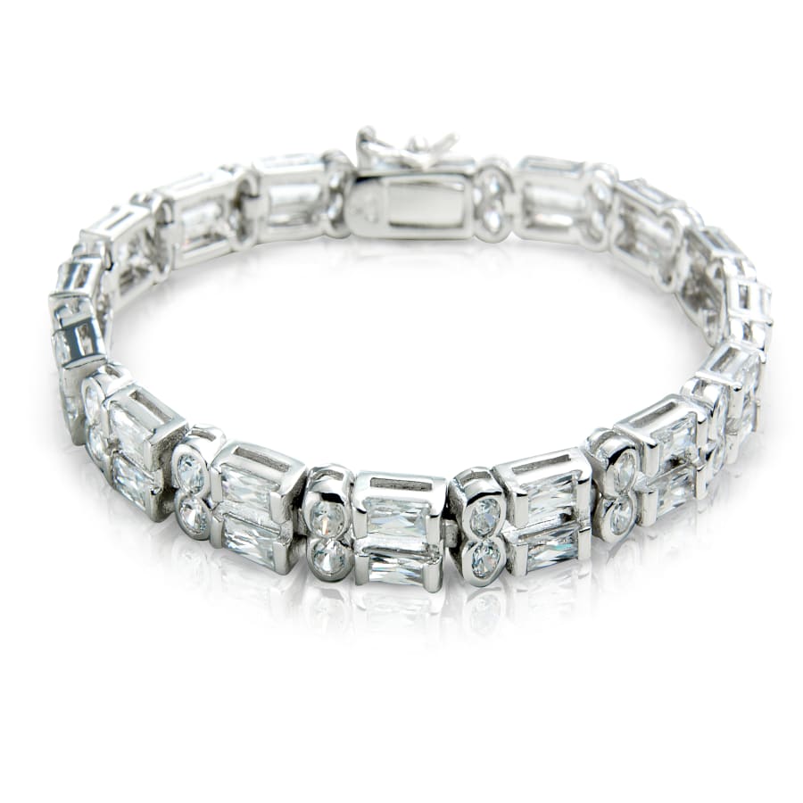 White CZ Double Row Sterling Silver Bracelet