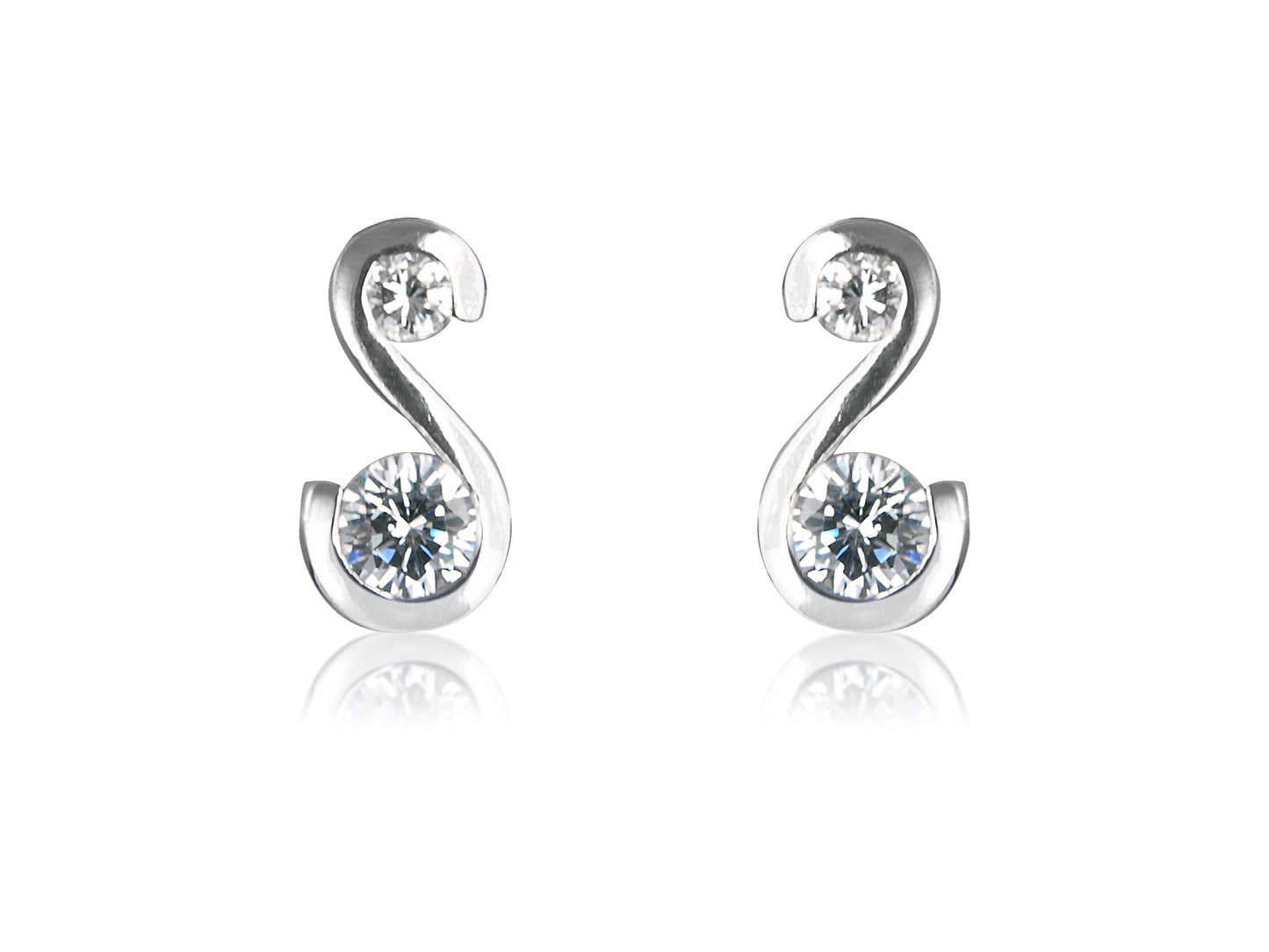 White Cubic Zirconia 2 Stone Sterling Silver Studs