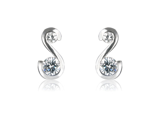 White Cubic Zirconia 2 Stone Sterling Silver Studs