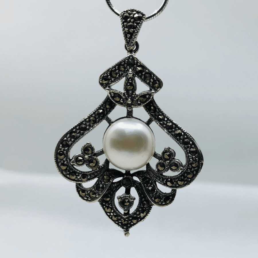 Marcasite and Pearl Pendant and Chain