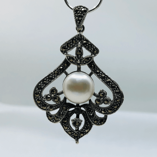 Marcasite and Pearl Pendant and Chain