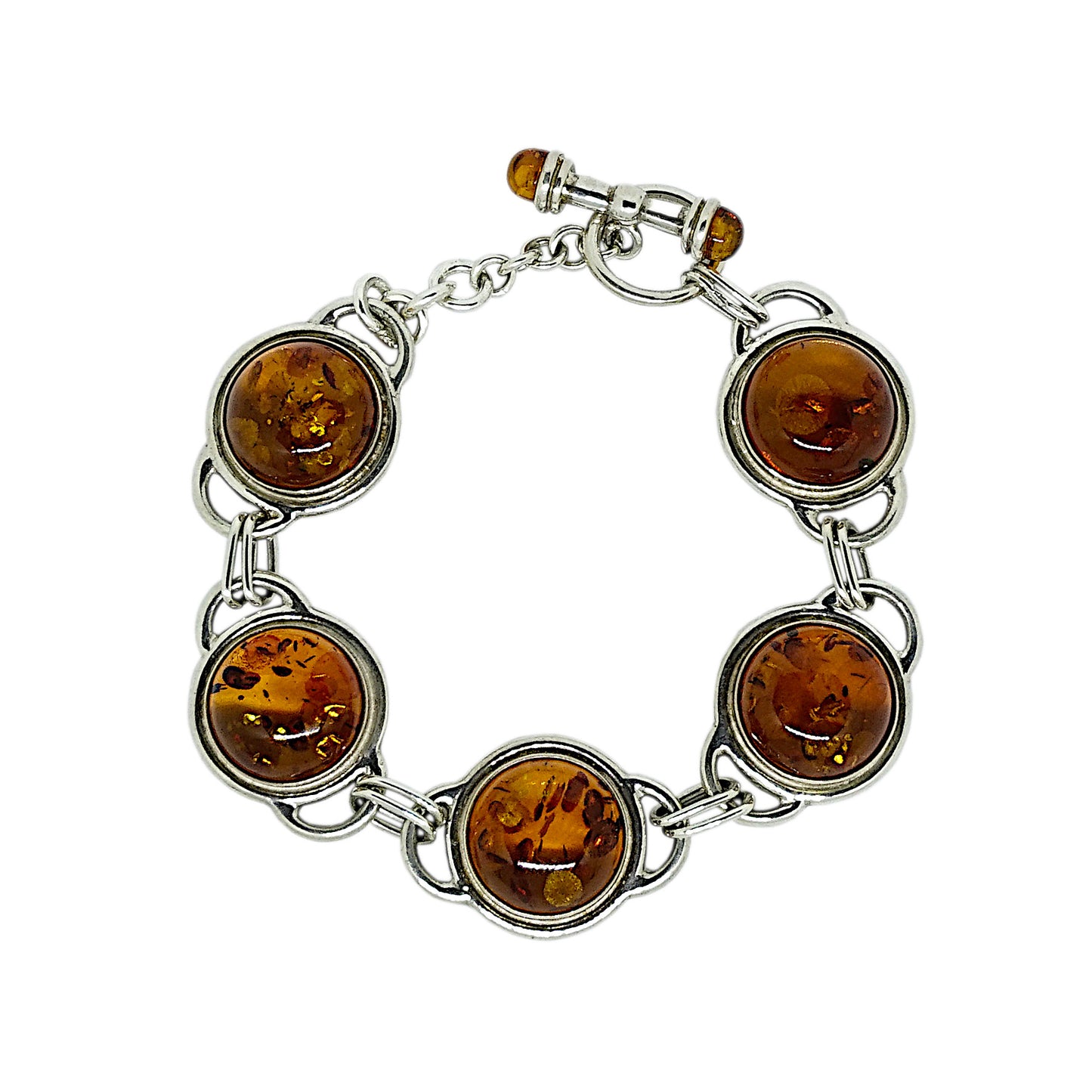 Amber Sterling Silver Round Bracelet