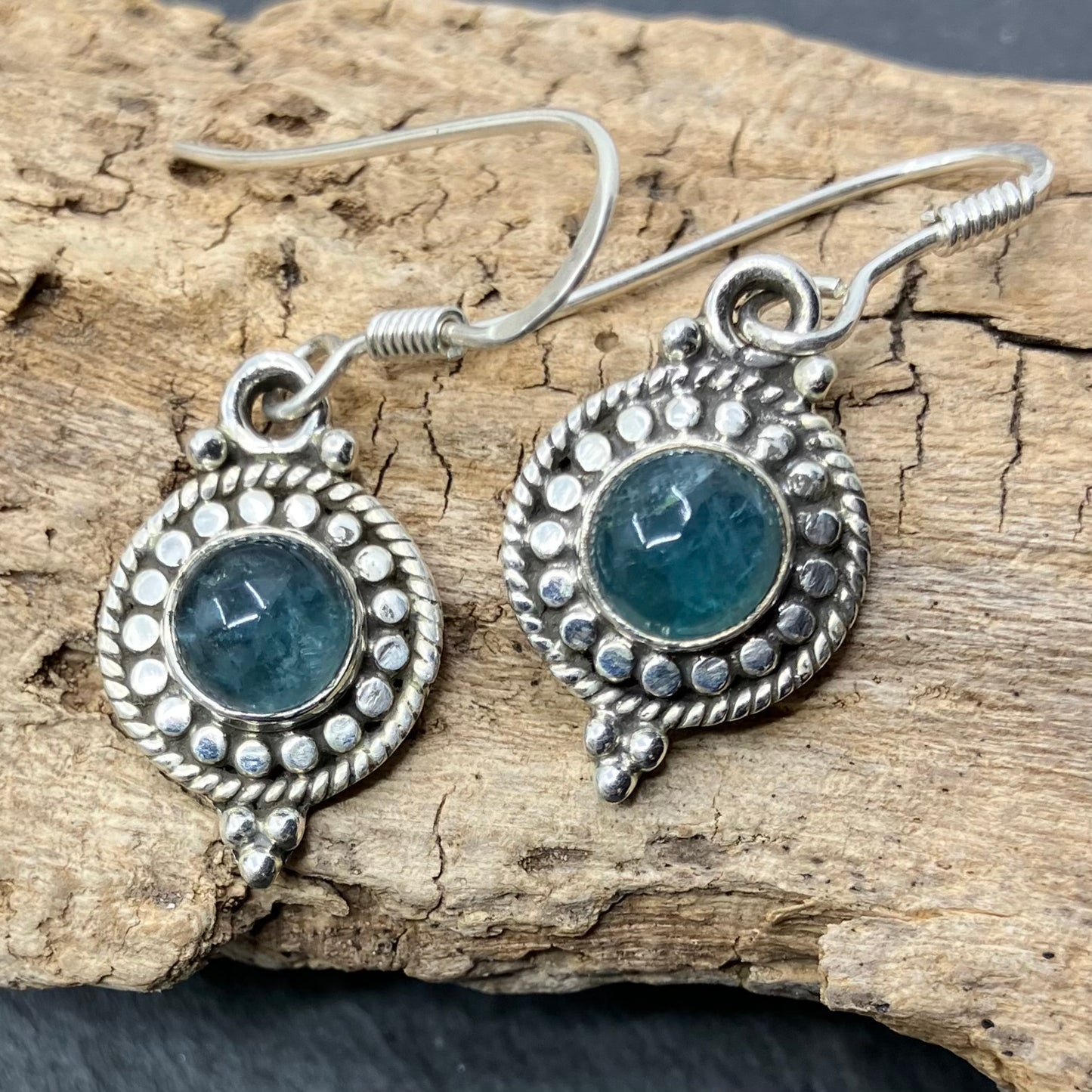 Fluorite and Sterling Silver Earrings round 3 ball