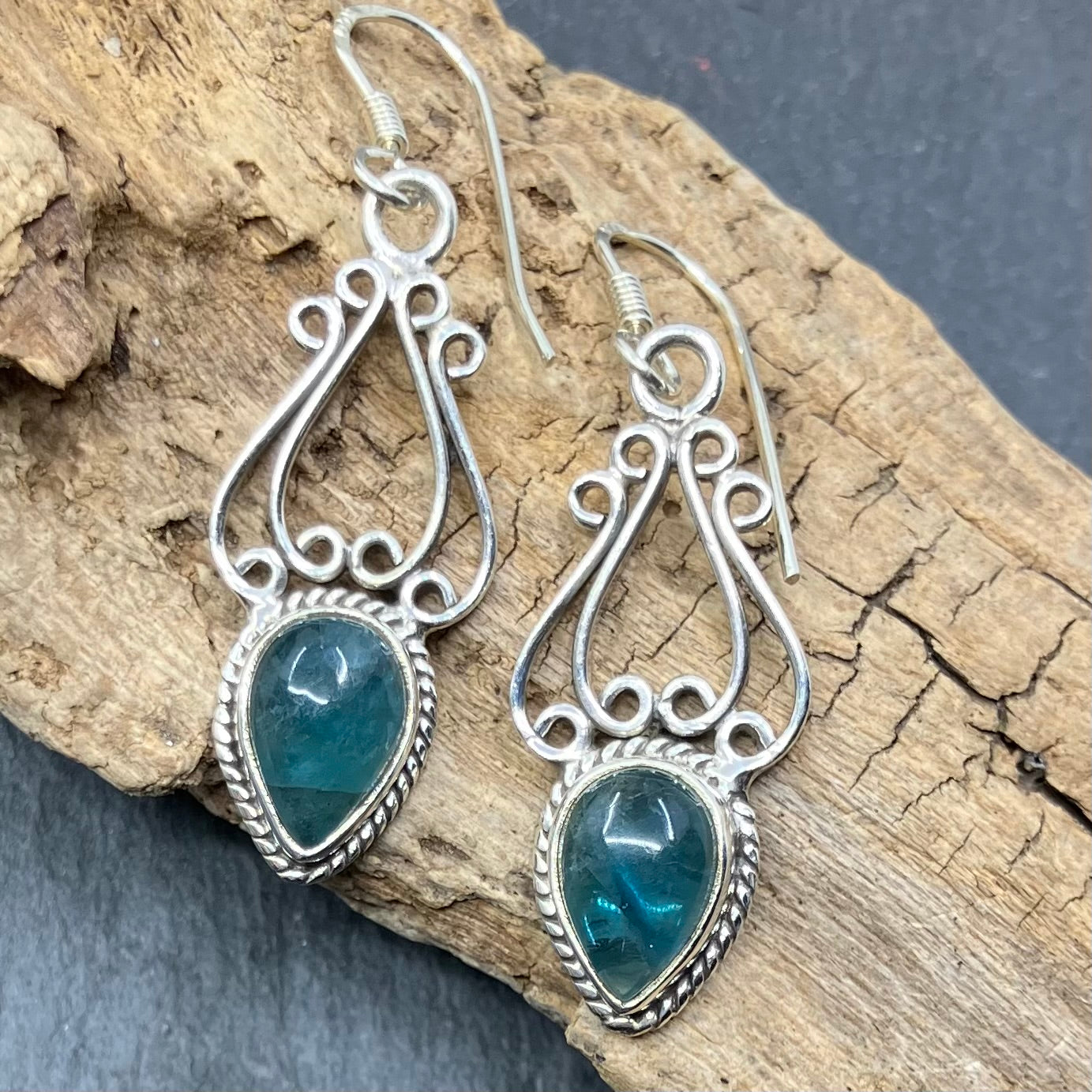 Fluorite and Sterling Silver Earrings Tear small
