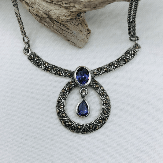 Marcasite and Amethyst Sterling Silver Necklace