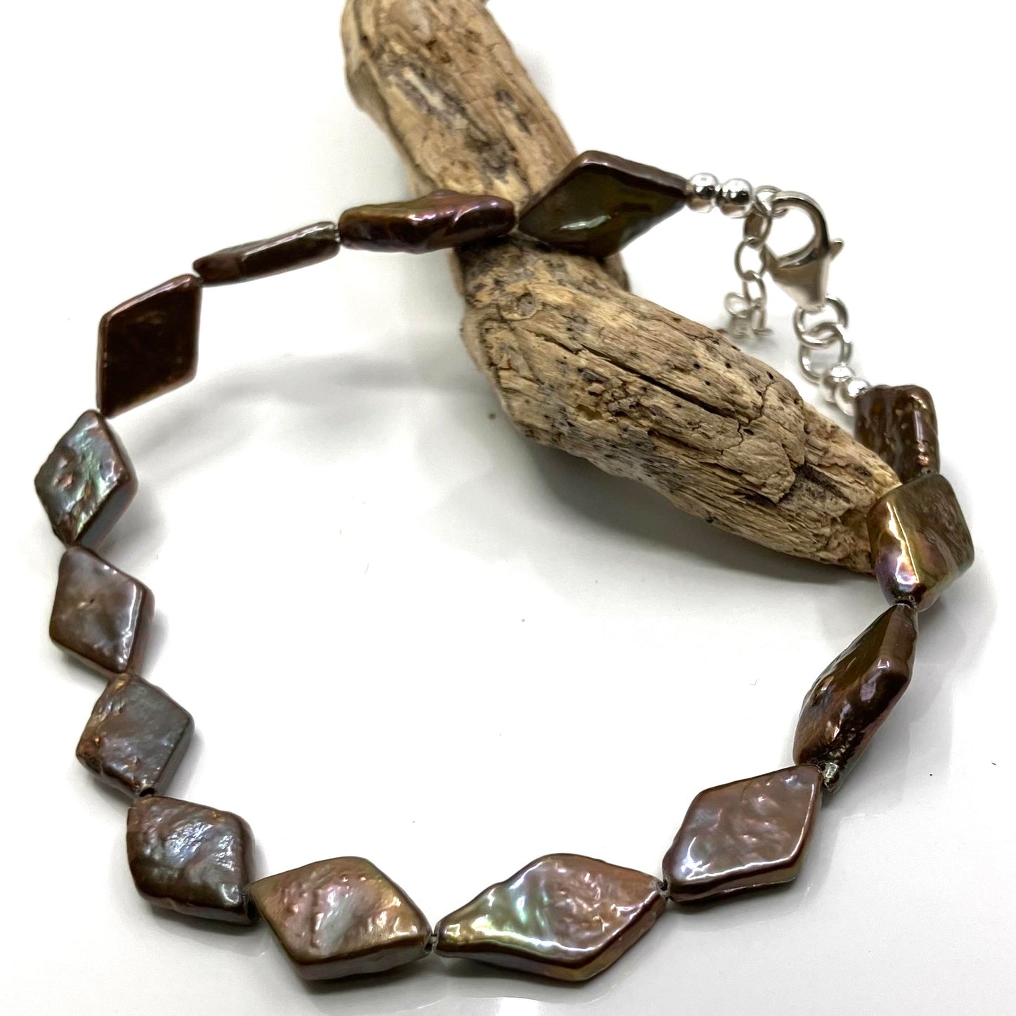 Freshwater Pearl and Sterling Silver Bracelet Brown