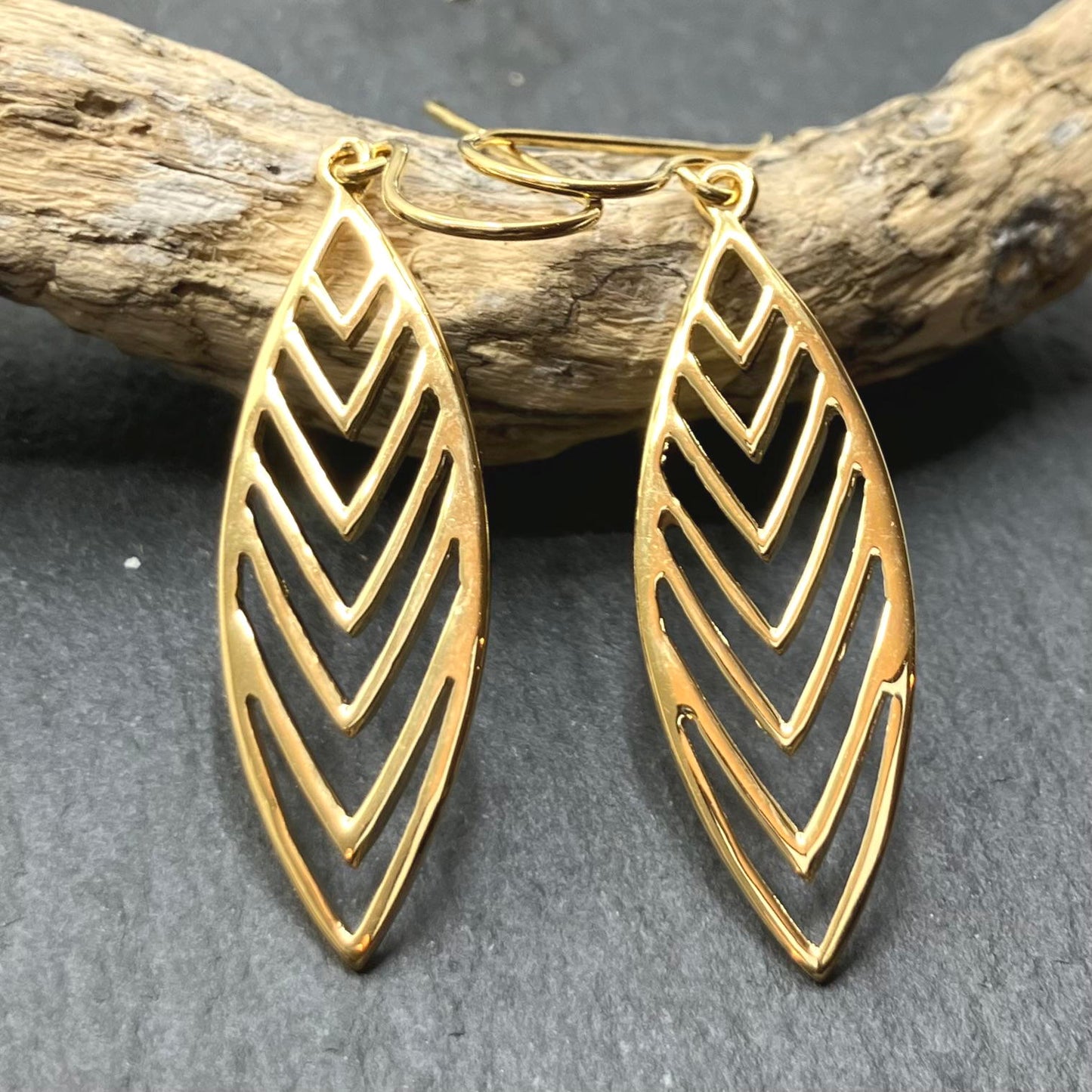 Gold Plated Sterling Silver Earrings Open Herringbone