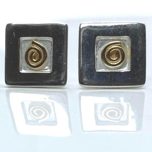 Sterling Silver and Gold Plated Spiral Studs Square