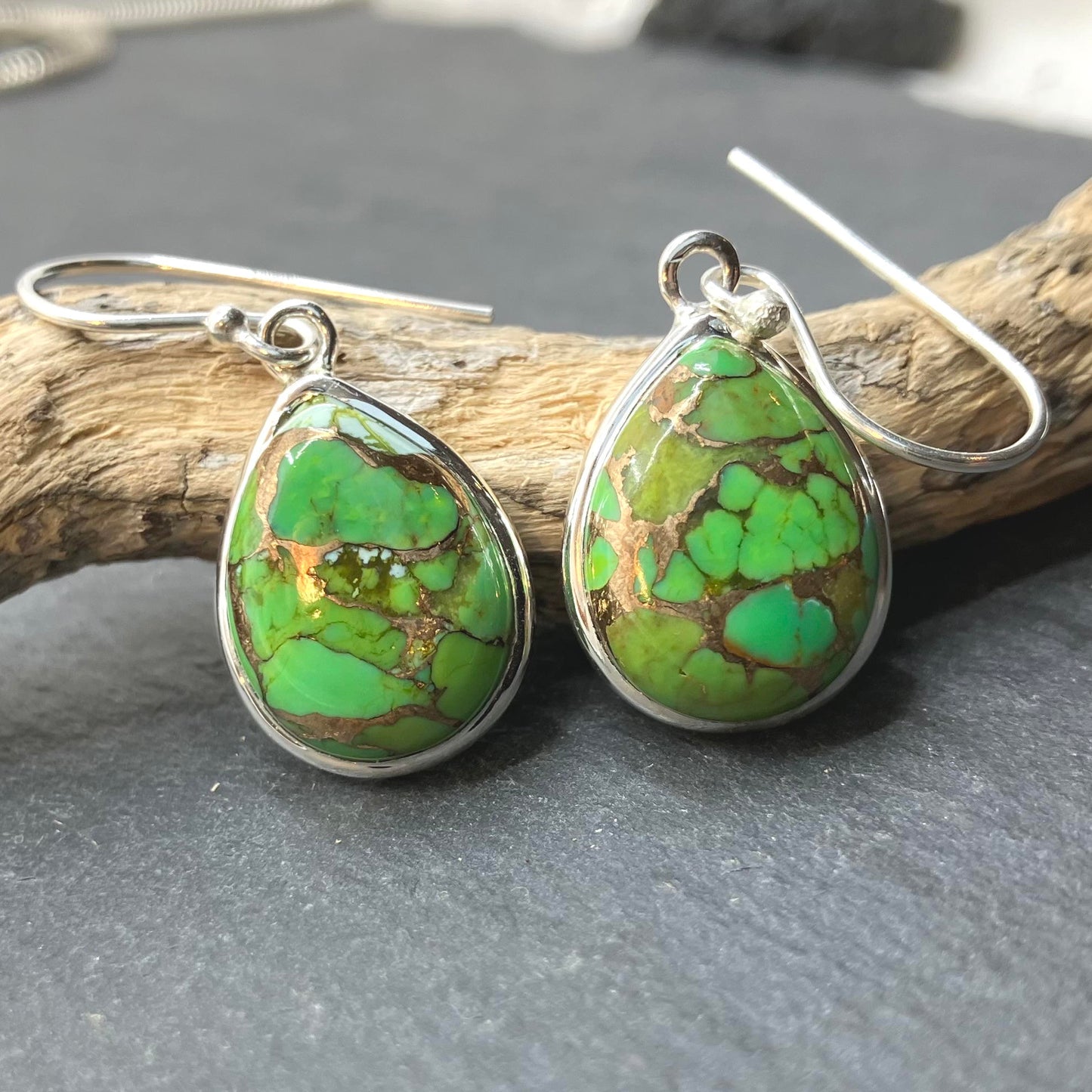 Green Turquoise and Sterling Silver Earrings teardrop