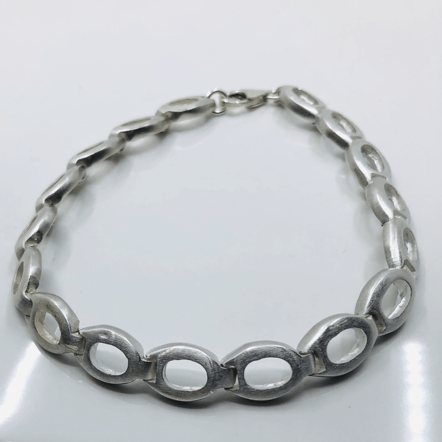 Sterling Silver Brushed Oval Linked Heavy Bracelet