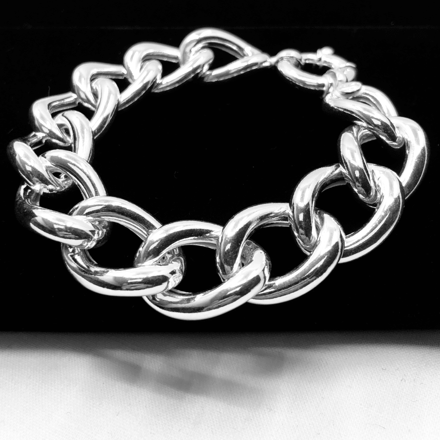 Sterling Silver Chain Link Wide Bracelet