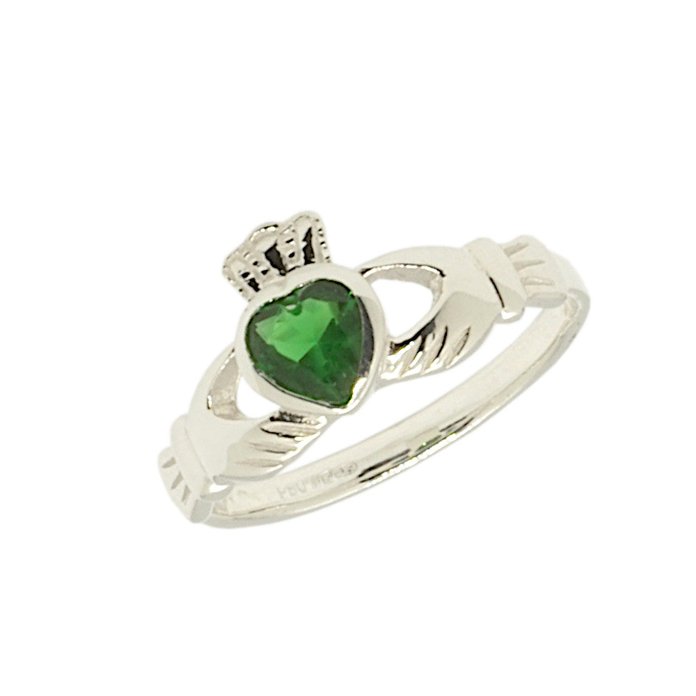 Birthstone Claddagh Ring in Sterling Silver