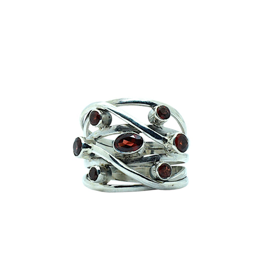 Garnet and Sterling Silver Intertwined Ring