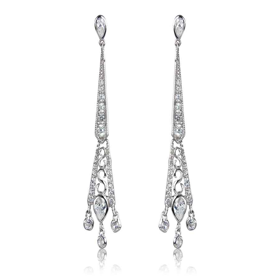 White CZ and Sterling Silver Long Vintage Earrings