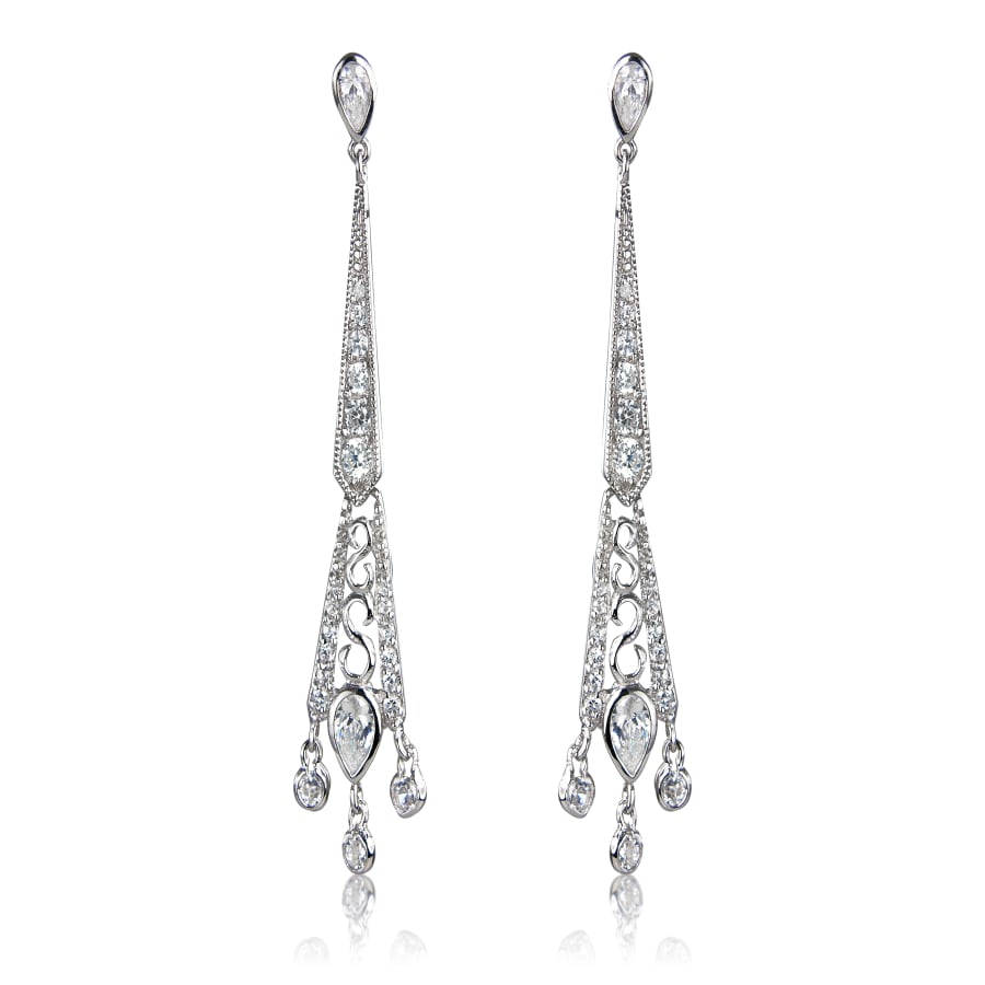 White CZ and Sterling Silver Long Vintage Earrings