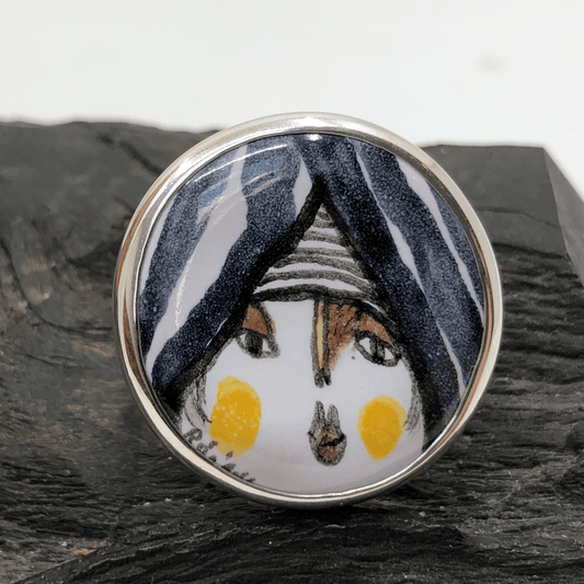 Handmade Ceramic Face in Sterling Silver Ring Gia