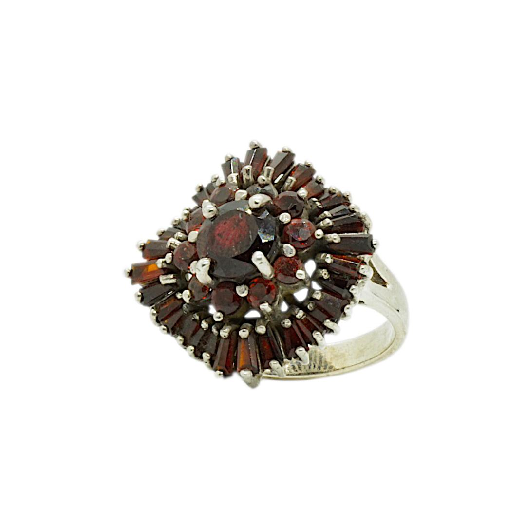 Garnet Cluster Sterling Silver Ring