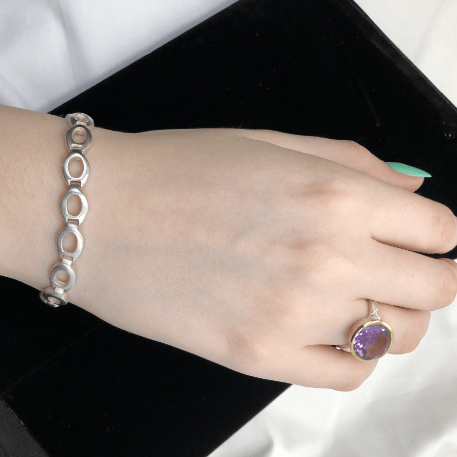 Sterling Silver Brushed Oval Linked Heavy Bracelet