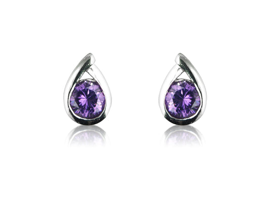 Amethyst CZ and Sterling Silver Studs