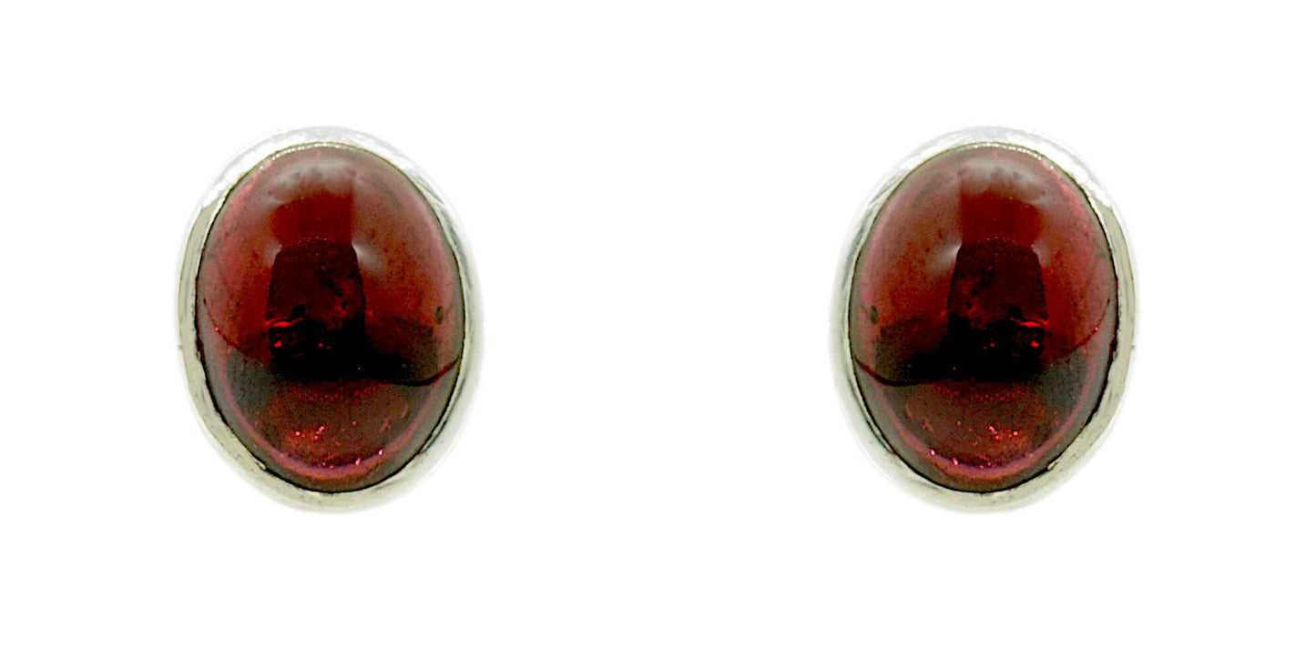 Garnet Sterling Silver Small Oval Studs