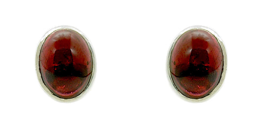 Garnet Sterling Silver Small Oval Studs