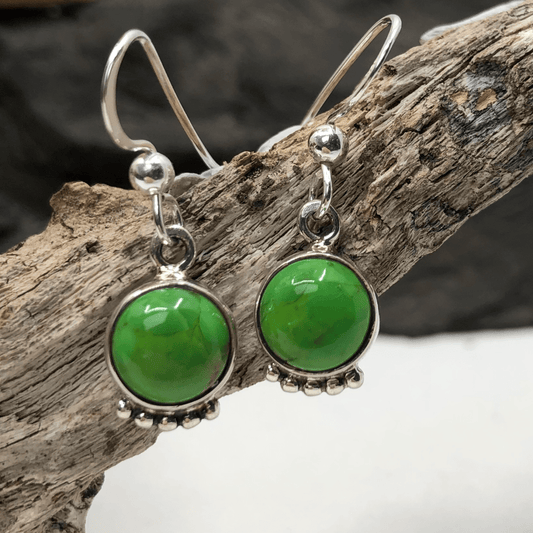 Green Turquoise and Sterling Silver 5 Ball Round Earrings