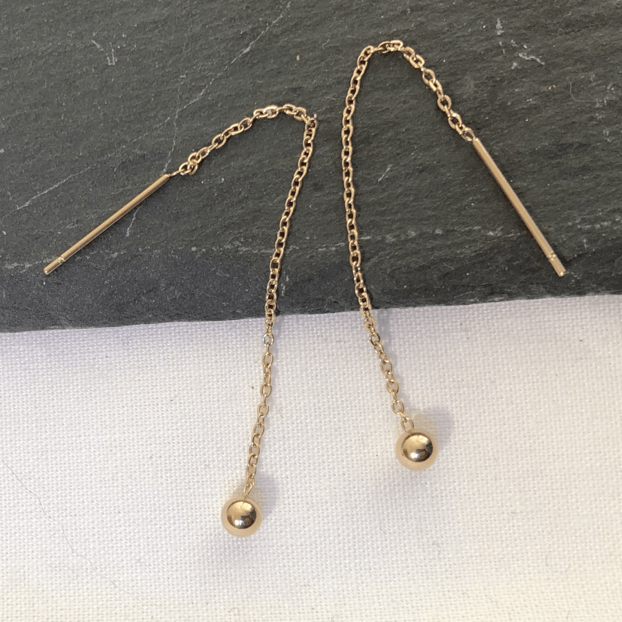 Stainless Steel Rose Gold Coloured Pull Through Ball on Chain Earrings