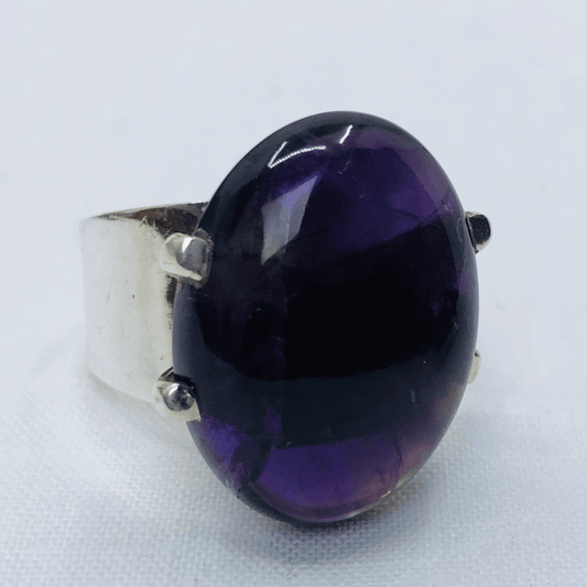 Amethyst and Sterling Silver Oval Stone Claw Setting Ring