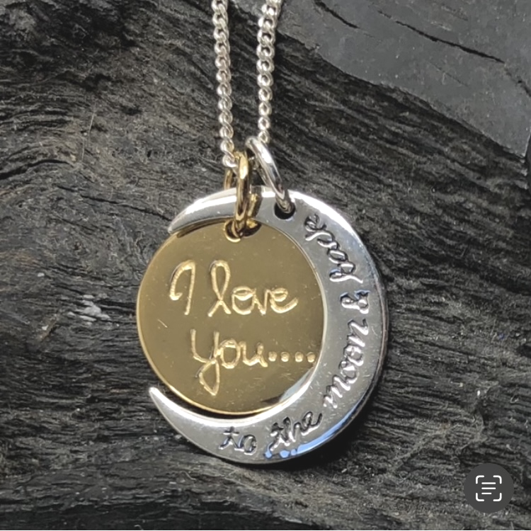 Gold Plated Silver Pendant I love you to moon and back with Silver Chain