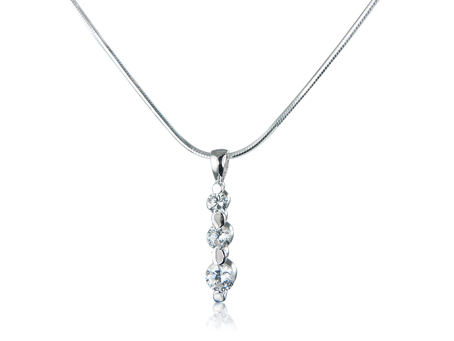 White CZ and Sterling Silver 3 Stone Pendant and Silver Chain