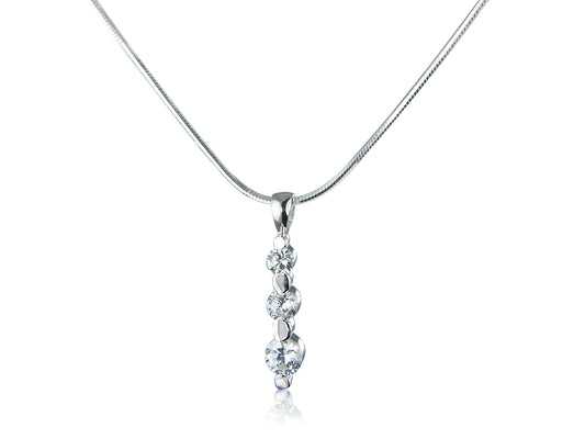 White CZ and Sterling Silver 3 Stone Pendant and Silver Chain