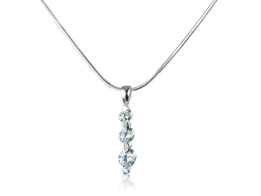 White CZ and Sterling Silver 3 Stone Pendant and Silver Chain