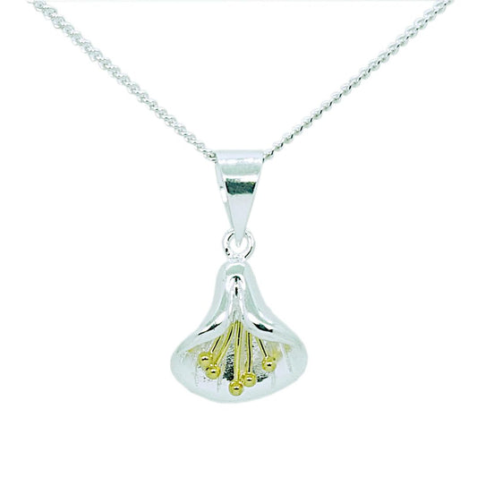 Sterling Silver and Gold Plated Flower Pendant and Curb Chain