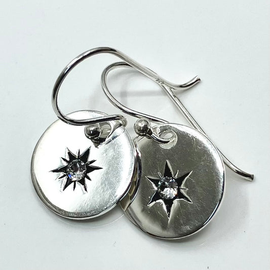 Sterling Silver Earrings Round 1 CZ Ox Star