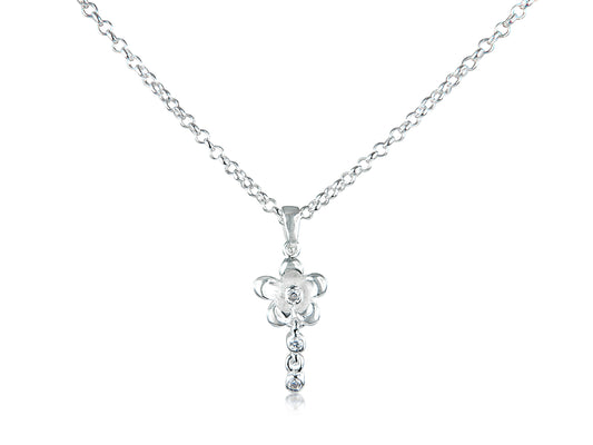 Sterling Silver Flower with CZ Stone Pendant and Chain
