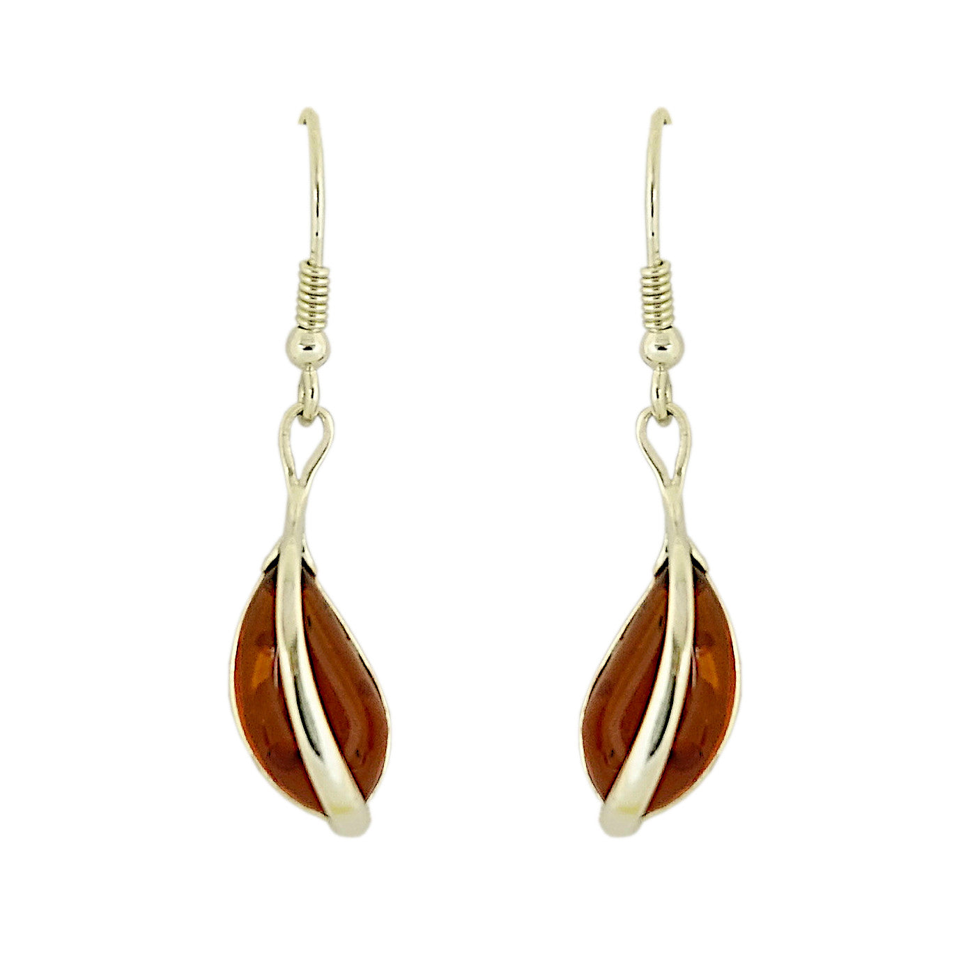 Amber Drop Earrings with Sterling Silver Detail