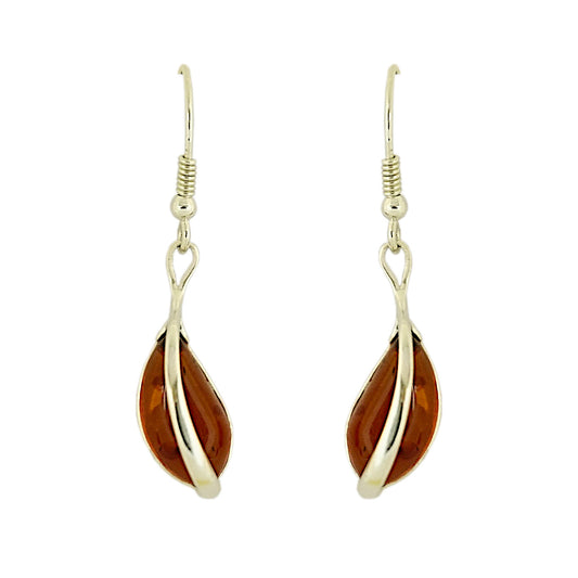 Amber Drop Earrings with Sterling Silver Detail