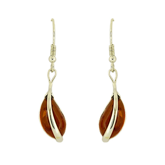 Amber Drop Earrings with Sterling Silver Detail