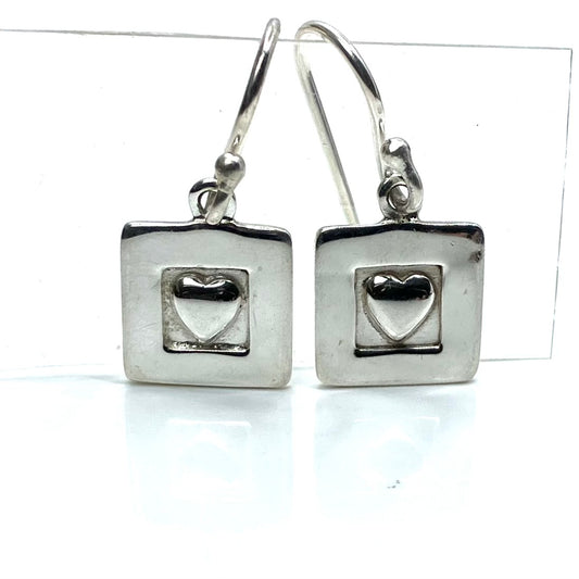 Sterling Silver Heart Earrings Square
