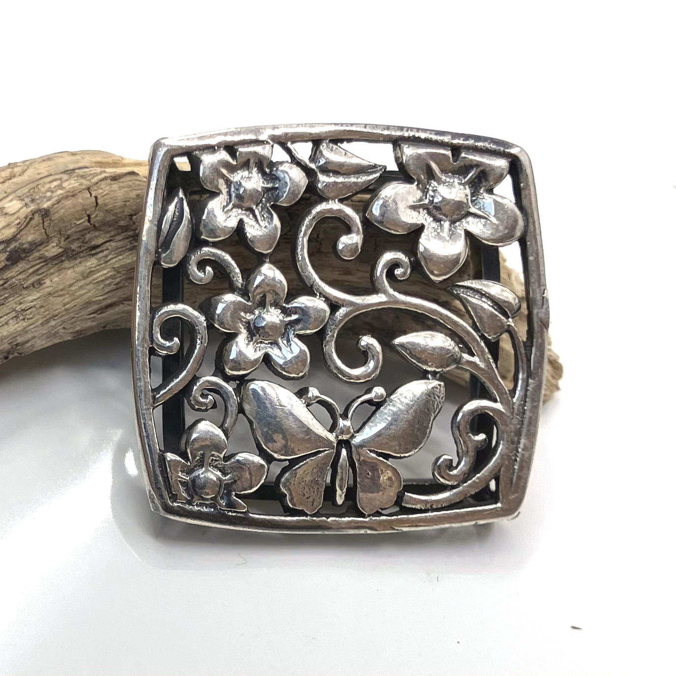 Sterling Silver Pendant Butterfly and Flower