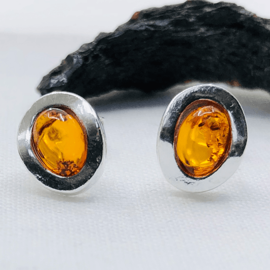 Amber and Sterling Silver Oval studs